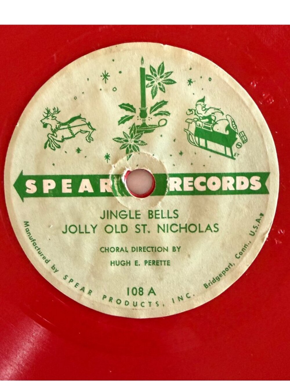 Vintage Spear Records Christmas Jingle Bells Red Childrens Record Early 1950s - Picture 2 of 12